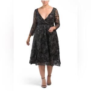 Mac Duggal 20404 black tea-length dress Size 16 NWT